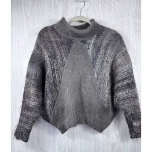 Vintage Sakowitz Mohair Sweater L Gray Italy 80s Fuzzy Ombre Luxe Boho Chic